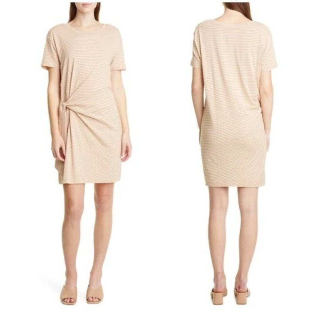 New VINCE Short Classic Cotton Stripe Side-Tie Shirt Dress Size‎ L